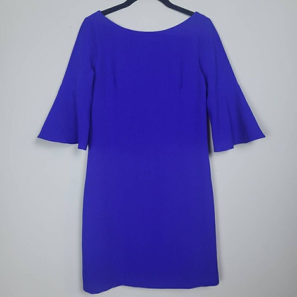 Vince Camuto Womens Size 4 Mini Shift Dress Blue Pullover Bell Sleeves Stretch